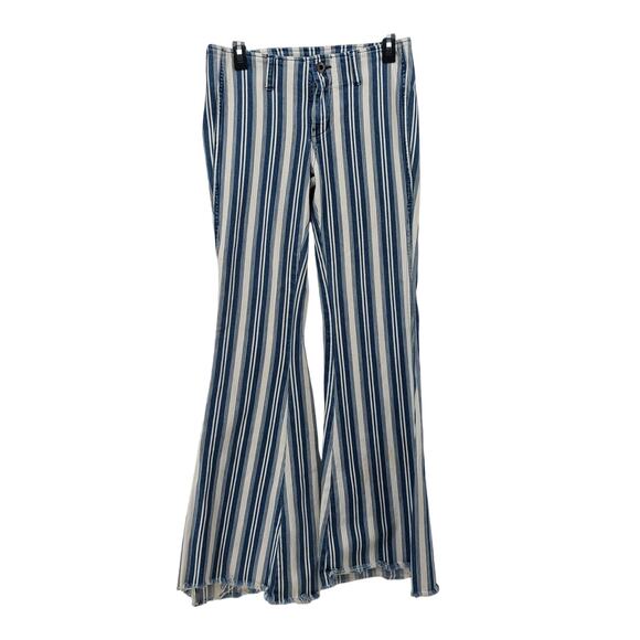 Free People Denim - Free People Jolene Striped Blue White Bell Bottom Flared 27